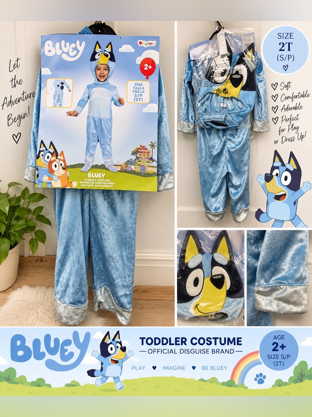 Disguise Bluey Toddler Plush Costume in Light Blue and Yellow 2T